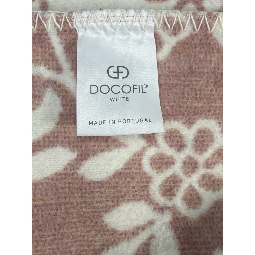 Docofil Throw Blanket Floral Pink White Reversible Portugal Cotton Blend
